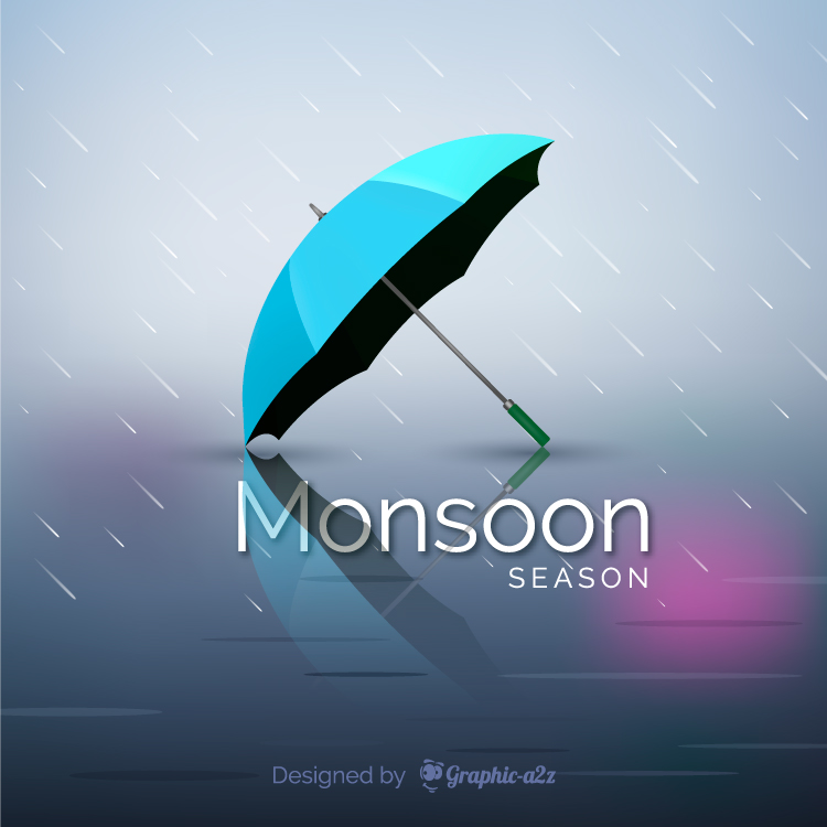 Monsoon season background with realistic umbrella